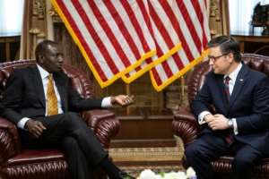 Kenyan President William Ruto meets with House Speaker Mike Johnson at the US Capitol. By Drew ANGERER (AFP)