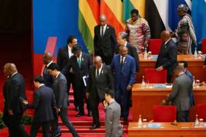 Leaders leave after the opening ceremony of the Forum on China-Africa Cooperation in Beijings Great Hall of the People.  By GREG BAKER (POOL/AFP)