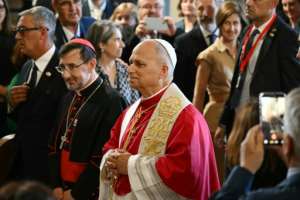 Leo attended a prayer at the Almudena Cathedral in Madrid.  By Javier SORIANO (AFP)