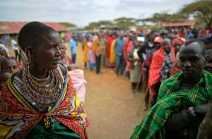 Maasai voters queue to vote in Saikeri, Kajiado West County