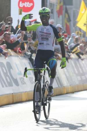 Making history: Biniam Girmay wins Gent-Wevelgem.  By KURT DESPLENTER (BELGA/AFP)