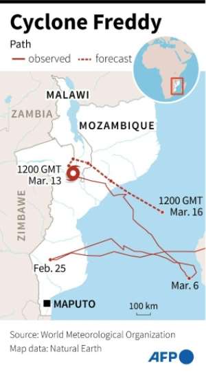 Map of Cyclone Freddy.  By Nalini LEPETIT-CHELLA (AFP)