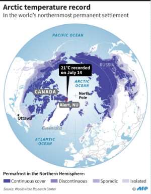 Map showing Alert, the worlds northernmost settlement, which recorded record temperature on July 14.  By  (AFP/File)