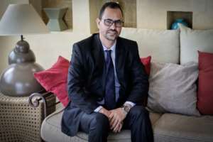 Mohamed Elmaouloud Ramadane, spokesman for the Tuareg FLA separatists is seen in Paris on April 29, 2026.  By STEPHANE DE SAKUTIN (AFP)