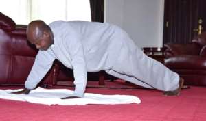 Museveni has sought to show he is fighting fit with push ups and other physical feats.  By - (Presidential Press Unit of Uganda/AFP)