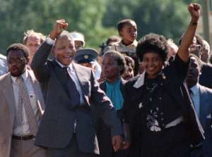 Nelson Mandela and then-wife Winnie in 1990 after his release from prison
