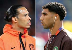 Netherlands captain Virgil van Dijk (L) and Moroccos Achraf Hakimi (R).  By Franck FIFE, John THYS (AFP)