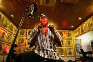 Nigerian Afrobeat musician Adekunle Gold performs at a rehearsal with his band, The 79th Element. Their music draws on the pioneering percussion and vocals of Fela Kuti, he says