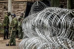 Police put up heavy protection around government buildings.  By Luis TATO (AFP)