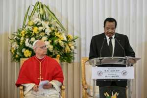 Pope Leo XIV made a pointed speech within earshot of Cameroons President Paul Biya (R).  By Alberto PIZZOLI (AFP)