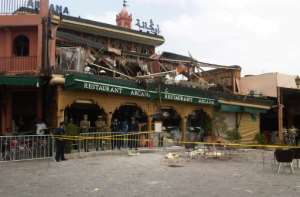 Popular tourist cafe in the Moroccan city of Marrakesh after an April 2011 bomb attack.  By HORTENSE DE VALROGER (AFP/File)
