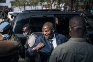 President Faustin Archange Touadera, pictured at a polling station in Bangui, is the frontrunner.  By ALEXIS HUGUET (AFP)