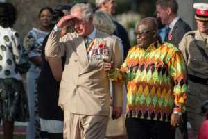 Prince Charles is accompanied by Ghanas President Nana Akufo-Addo during a visit to Accra in early November.  By CRISTINA ALDEHUELA (AFP/File)