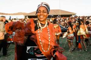 Queen Shiyiwe Mantfombi Dlamini Zulu, pictured in 2004 at the annual Umkhosi woMhlanga (Reed Dance) festival in Nongoma.  By RAJESH JANTILAL (AFP)
