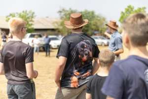 Residents listen to the rules of a game during the Oesfees (Harvest Festival) in Kleinfontein.  By Wikus de Wet (AFP)