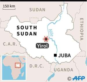 Map locating a plane crash near Yirol in South Sudan, in which 20 people were killed..  By  (AFP)