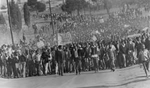 Soweto, August 1976: Black students demonstrate against the forced use of Afrikaans at school.  By - (AFP)