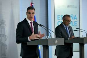 Spains Prime Minister Pedro Sanchez (L) and World Health Organization director-general Tedros Adhanom Ghebreyesus at the Moncloa Palace in Madrid.  By JAVIER SORIANO (AFP)