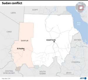 Map of Sudan, locating the town of El-Fasher in the North Darfur.  By Omar KAMAL (AFP)