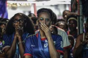 Supporters of Cape Verdes national football team watch the match against Argentina from Praia.  By JOSE CORREIA (AFP)