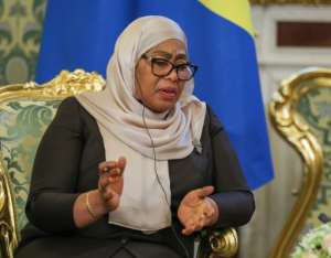 Tanzanias President Samia Suluhu Hassan is accused of brutal repression of political opponents.  By Ramil Sitdikov (POOL/AFP)