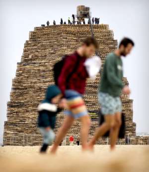 The beaches of Noorderstrand and Duindorp in the Netherlands compete against each other to have the biggest bonfire on New Years Eve.  By Koen van Weel (ANP/AFP)