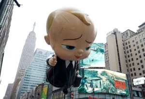 The Boss Baby balloon during the Macys Thanksgiving Day Parade in New York on November 26, 2020.  By TIMOTHY A. CLARY (AFP)