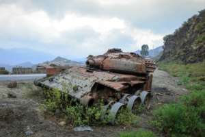 The charred remains of a tank from the civil war between the government and Tigray forces.  By Abel Gerezgiher (AFP)