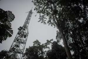 The CO2-measuring flux tower came online in 2020.  By Guerchom Ndebo (AFP)