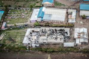 The dormitory at the Hillside Endarasha Academy was destroyed by fire.  By SIMON MAINA (AFP)
