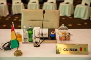 The empty seat of the Guinea representative at the ECOWAS meeting on Thursday.  By Nipah Dennis (AFP)