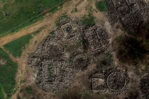The ethnic conflict has destroyed villages in a spiral of violence, like the Fulani village of Sadia-Peulh, seen here from the air.  By Marco LONGARI (AFP)
