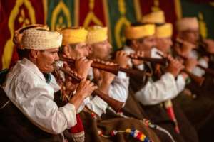 The Master Musicians of Joujouka group perform during the annual Joujouka Musical Festival in northern Moroccos Jajouka village.  By FADEL SENNA (AFP)
