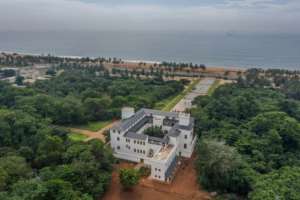 The palaces impressive architecture within an 11-hectare park, offers an array of tropical trees and over forty species of birds.  By Yanick Folly (AFP)