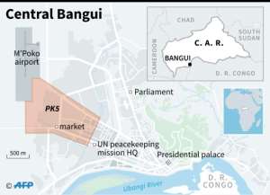 Map locating the PK5 district in Bangui.  By Sophie RAMIS (AFP)
