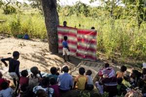 The puppet show aims to bring a little hope and joy to these children, Silva said..  By JOHN WESSELS (AFP)