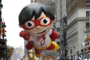 The Red Titan balloon floats during the Macys Thanksgiving Day Parade in New York on November 26, 2020.  By TIMOTHY A. CLARY (AFP)