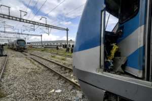 The scene of the train collision in the Jbel Jelloud area in the south of Tunisias capital Tunis.  By FETHI BELAID (AFP)