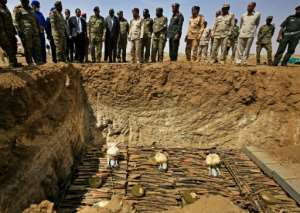Thousands of fireams collected over the past three years in Sudan were destroyed in a controlled explosion by the army to launch the disarmament campaign.  By ASHRAF SHAZLY (AFP)