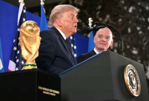 US President Donald Trump with FIFA chief Gianni Infantino at a reception at Trump Tower in New York.  By Mandel NGAN (AFP)