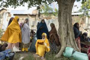 Villagers gather for an address by senior officers of the Somalian army.  By Tony KARUMBA (AFP)