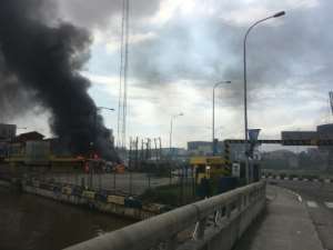 Buildings were torched in Lagos after the shooting. By SOPHIE BOUILLON AFPFile