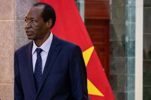 Compaore, pictured at the presidential palace in Ouagadougou on July 8, during his brief return to the country. By OLYMPIA DE MAISMONT AFP