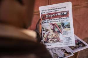 Coup leader Paul-Henri Sandaogo Damiba was on the cover of Tuesday's newspapers. By OLYMPIA DE MAISMONT AFP