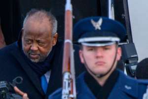 Djibouti President Ismail Omar Guelleh arrives at Andrews Air Force Base to attend the US-Africa Leaders Summit.  By MANDEL NGAN AFP