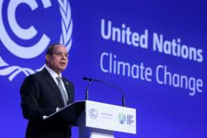 Egypt's President Abdel Fattah al-Sisi at the World Leaders' Summit of the COP26 UN Climate Change Conference in Glasgow, on November 1, 2021. By YVES HERMAN POOLAFPFile