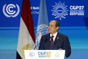 Egypt's President Abdel Fattah al-Sisi delivers a speech at the leaders summit of the COP27 climate conference in Sharm el-Sheikh. By Hamad AL-KAABI UAE's Ministry of Presidential AffairsAFP