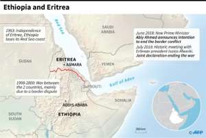 Map of Ethiopia and Eritrea and the history of their relations.. By AFP