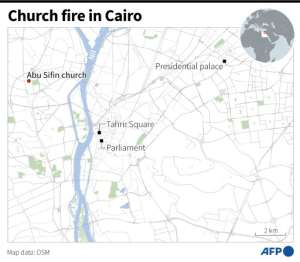 Map of Cairo, Egypt locating the Abu Sifin church which caught fire August 14. By Valentin RAKOVSKY AFP