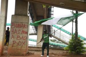 'Flag Boi' Akinwunmi Ibrahim Adebanjo waves Nigeria's colours on the first anniversary of the EndSars protest movement. By PIUS UTOMI EKPEI AFP